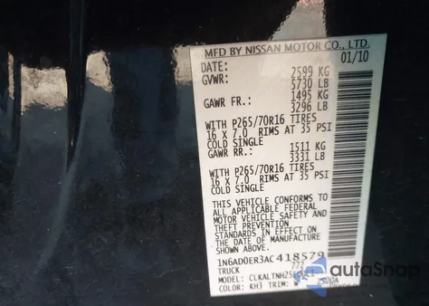 2010 Nissan Frontier Se from USA, damaged, VIN 1N6AD0ER3AC418579
